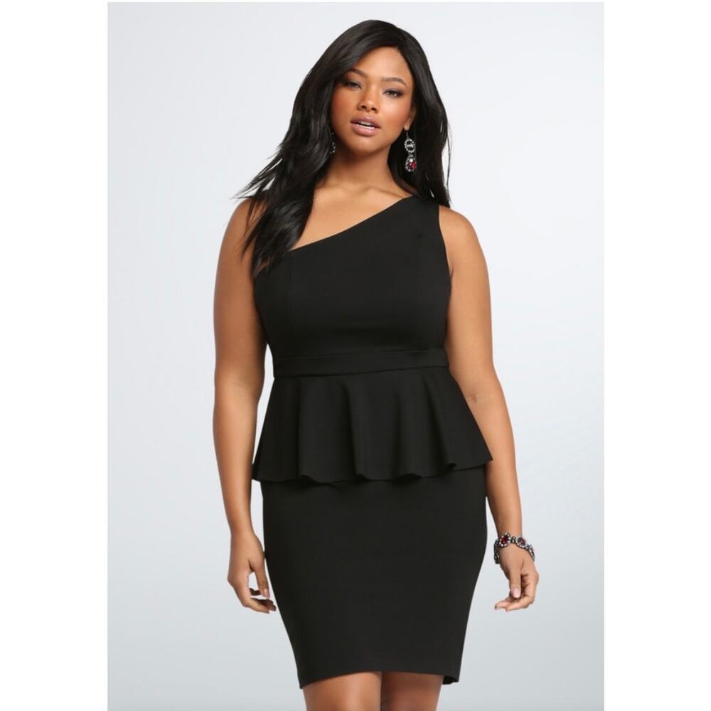 Torrid one shoulder peplum dress black LBD knee length stretch size 18 NWT new - Picture 1 of 9